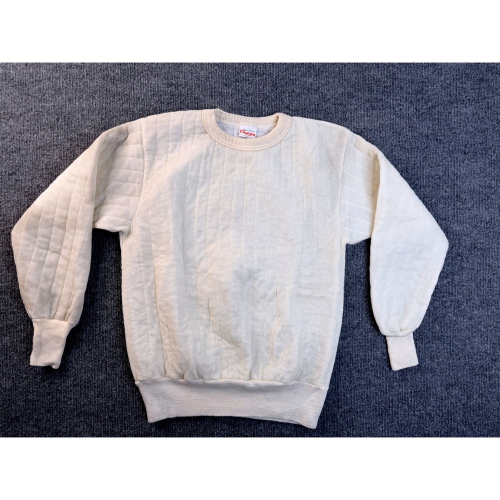 Vintage Hollofil 808 Insulated Thermal Sweatshirt L Cream Quilted Made in USA